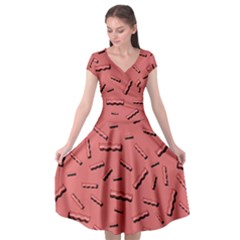 Funny Bacon Slices Pattern Infidel Vintage Red Meat Background  Cap Sleeve Wrap Front Dress by genx