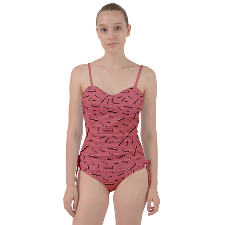 Funny Bacon Slices Pattern infidel vintage red meat background  Sweetheart Tankini Set