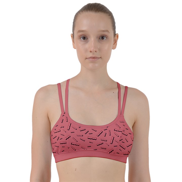 Funny Bacon Slices Pattern infidel vintage red meat background  Line Them Up Sports Bra