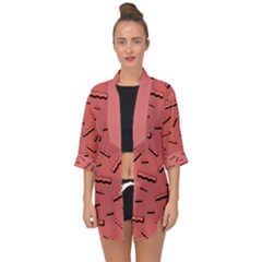 Funny Bacon Slices Pattern Infidel Vintage Red Meat Background  Open Front Chiffon Kimono by genx