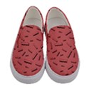 Funny Bacon Slices Pattern infidel vintage red meat background  Women s Canvas Slip Ons View1