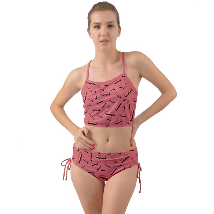 Funny Bacon Slices Pattern infidel vintage red meat background  Mini Tank Bikini Set