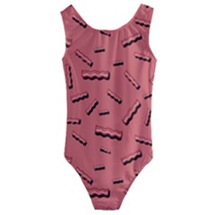 Funny Bacon Slices Pattern Infidel Vintage Red Meat Background  Kids  Cut-out Back One Piece Swimsuit by genx