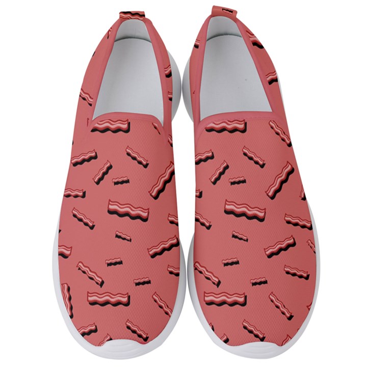 Funny Bacon Slices Pattern infidel vintage red meat background  Men s Slip On Sneakers