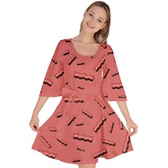 Funny Bacon Slices Pattern Infidel Vintage Red Meat Background  Velour Kimono Dress by genx