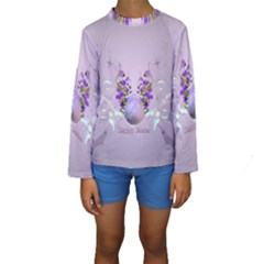 Happy Easter, Easter Egg With Flowers In Soft Violet Colors Kids  Long Sleeve Swimwear by FantasyWorld7