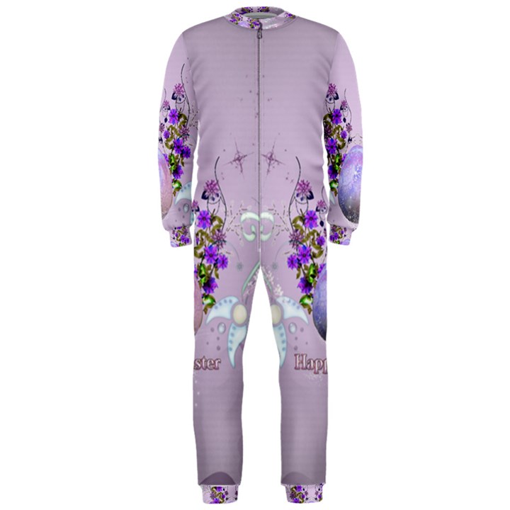 Happy Easter, Easter Egg With Flowers In Soft Violet Colors OnePiece Jumpsuit (Men) 