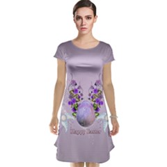 Happy Easter, Easter Egg With Flowers In Soft Violet Colors Cap Sleeve Nightdress by FantasyWorld7