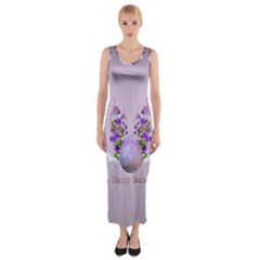 Happy Easter, Easter Egg With Flowers In Soft Violet Colors Fitted Maxi Dress by FantasyWorld7