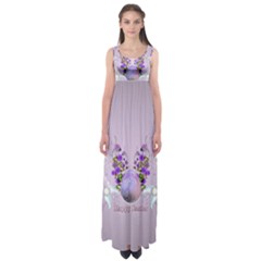 Happy Easter, Easter Egg With Flowers In Soft Violet Colors Empire Waist Maxi Dress by FantasyWorld7