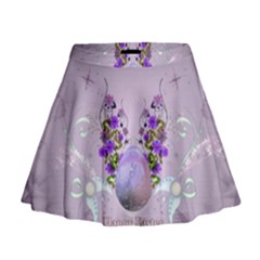 Happy Easter, Easter Egg With Flowers In Soft Violet Colors Mini Flare Skirt by FantasyWorld7