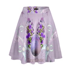 Happy Easter, Easter Egg With Flowers In Soft Violet Colors High Waist Skirt by FantasyWorld7