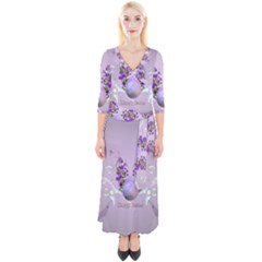 Happy Easter, Easter Egg With Flowers In Soft Violet Colors Quarter Sleeve Wrap Maxi Dress by FantasyWorld7