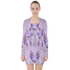 Happy Easter, Easter Egg With Flowers In Soft Violet Colors V-neck Bodycon Long Sleeve Dress by FantasyWorld7