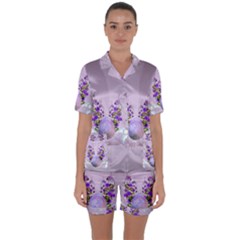 Happy Easter, Easter Egg With Flowers In Soft Violet Colors Satin Short Sleeve Pyjamas Set by FantasyWorld7