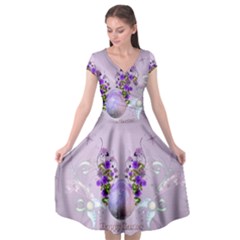 Happy Easter, Easter Egg With Flowers In Soft Violet Colors Cap Sleeve Wrap Front Dress by FantasyWorld7