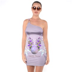 Happy Easter, Easter Egg With Flowers In Soft Violet Colors One Soulder Bodycon Dress by FantasyWorld7