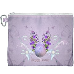 Happy Easter, Easter Egg With Flowers In Soft Violet Colors Canvas Cosmetic Bag (xxxl) by FantasyWorld7