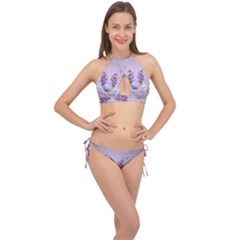 Happy Easter, Easter Egg With Flowers In Soft Violet Colors Cross Front Halter Bikini Set