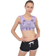 Happy Easter, Easter Egg With Flowers In Soft Violet Colors V-back Sports Bra by FantasyWorld7