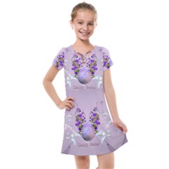 Happy Easter, Easter Egg With Flowers In Soft Violet Colors Kids  Cross Web Dress