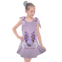 Happy Easter, Easter Egg With Flowers In Soft Violet Colors Kids  Tie Up Tunic Dress by FantasyWorld7