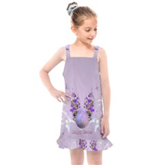 Happy Easter, Easter Egg With Flowers In Soft Violet Colors Kids  Overall Dress