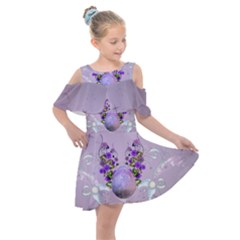 Happy Easter, Easter Egg With Flowers In Soft Violet Colors Kids  Shoulder Cutout Chiffon Dress