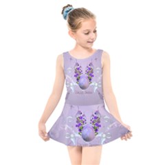 Happy Easter, Easter Egg With Flowers In Soft Violet Colors Kids  Skater Dress Swimsuit