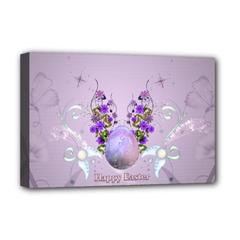 Happy Easter, Easter Egg With Flowers In Soft Violet Colors Deluxe Canvas 18  X 12  (stretched) by FantasyWorld7