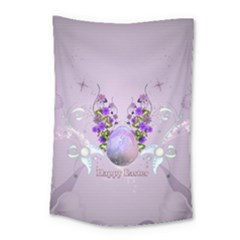 Happy Easter, Easter Egg With Flowers In Soft Violet Colors Small Tapestry