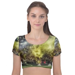 Columbus Crew Crowd, Mapfe Stadium Velvet Short Sleeve Crop Top  by Riverwoman