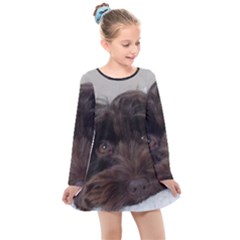 Laying In Dog Bed Kids  Long Sleeve Dress by pauchesstore