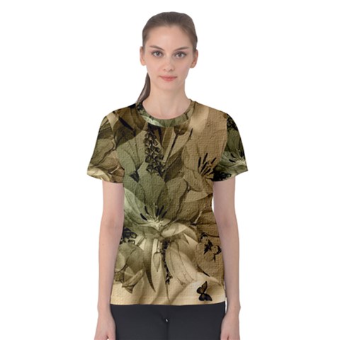 Wonderful Floral Design With Butterflies Women s Cotton Tee by FantasyWorld7