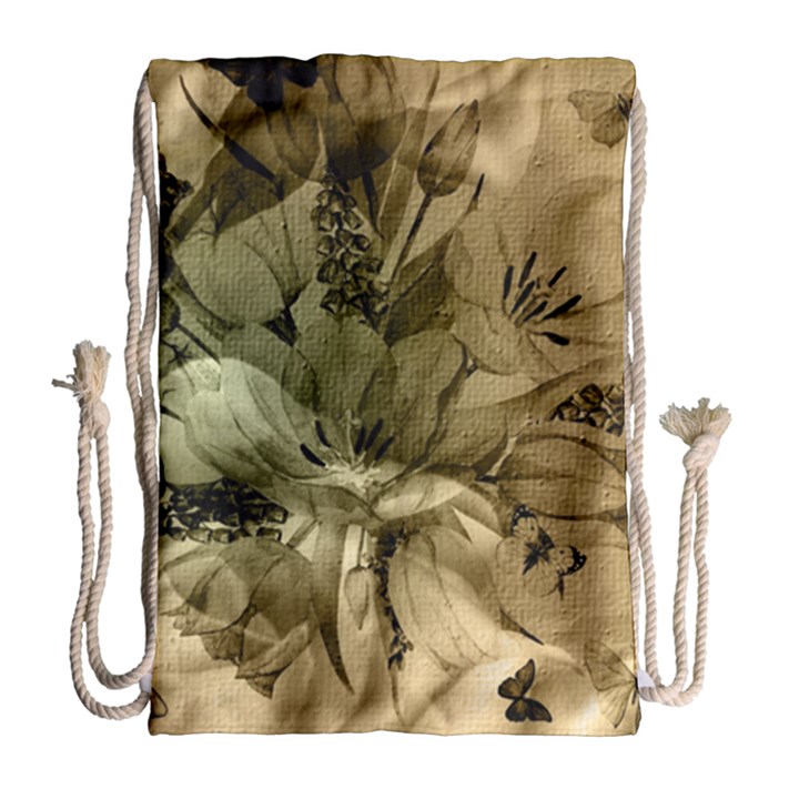 Wonderful Floral Design With Butterflies Drawstring Bag (Large)