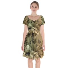 Wonderful Floral Design With Butterflies Short Sleeve Bardot Dress by FantasyWorld7