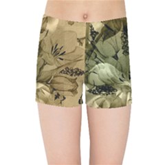 Wonderful Floral Design With Butterflies Kids  Sports Shorts