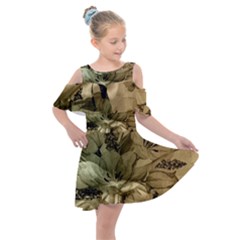 Wonderful Floral Design With Butterflies Kids  Shoulder Cutout Chiffon Dress by FantasyWorld7