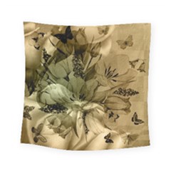 Wonderful Floral Design With Butterflies Square Tapestry (small) by FantasyWorld7