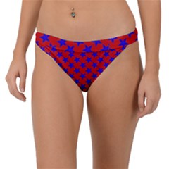 Blue Stars Pattern On Red Band Bikini Bottom by BrightVibesDesign