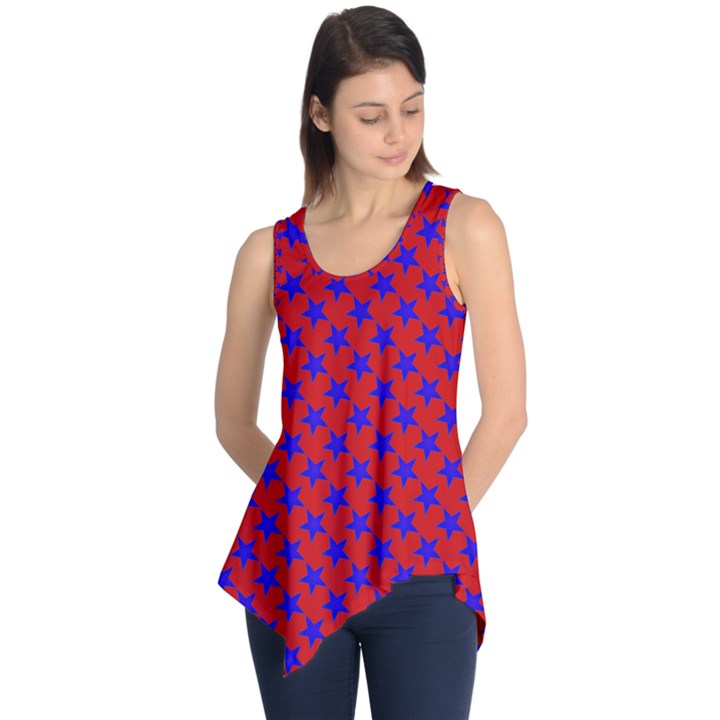 Blue Stars Pattern On Red Sleeveless Tunic