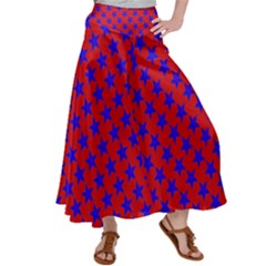 Blue Stars Pattern On Red Satin Palazzo Pants