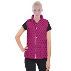 Blue Stars Pattern On Red Women s Button Up Vest