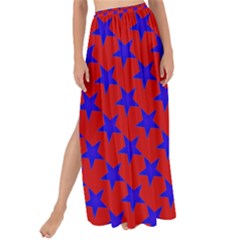 Blue Stars Pattern On Red Maxi Chiffon Tie-up Sarong by BrightVibesDesign