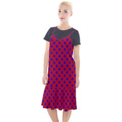 Blue Stars Pattern On Red Camis Fishtail Dress