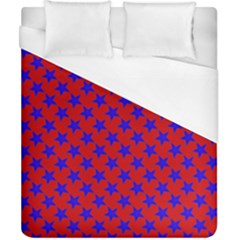 Blue Stars Pattern On Red Duvet Cover (california King Size) by BrightVibesDesign