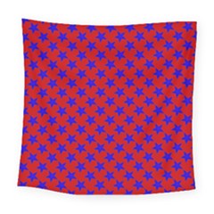 Blue Stars Pattern On Red Square Tapestry (large) by BrightVibesDesign