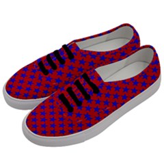 Blue Stars Pattern On Red Men s Classic Low Top Sneakers by BrightVibesDesign