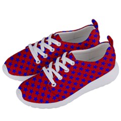 Blue Stars Pattern On Red Women s Lightweight Sports Shoes by BrightVibesDesign