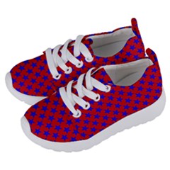 Blue Stars Pattern On Red Kids  Lightweight Sports Shoes by BrightVibesDesign